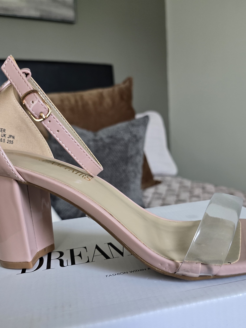 Dream Pairs Pink Block Heel Sandals with Clear Toe Strap